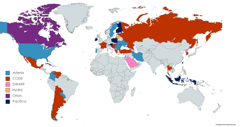 Карта света са приказом активних великих савеза.